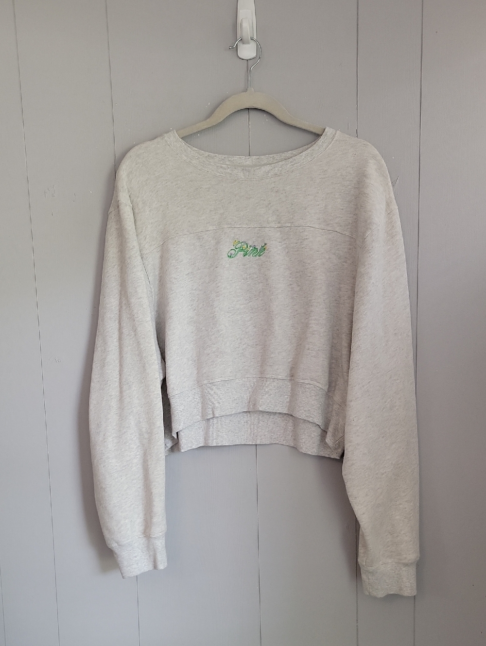 Pink Victoria Secret Women's Cropped Sweatshirt XXL Gray Floral Long Sleeve